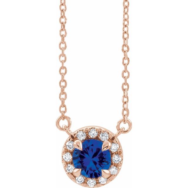 14K Lab-Grown Blue Sapphire & Natural Diamond Necklace in Gold with Various Gemstone Sizes