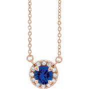 14K Lab-Grown Blue Sapphire & Natural Diamond Necklace in Gold with Various Gemstone Sizes