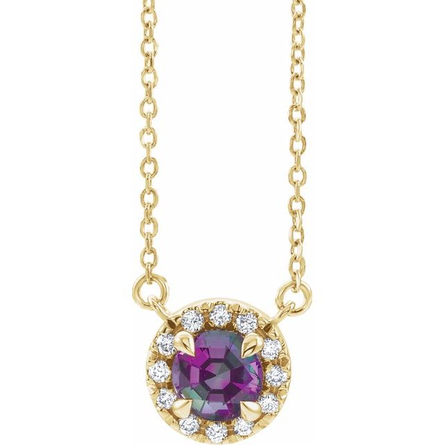 14K Yellow 4.5 mm Lab-Grown Alexandrite & .05 CTW Natural Diamond 18" Necklace