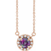14K Rose 4.5 mm Lab-Grown Alexandrite & .05 CTW Natural Diamond 16" Necklace