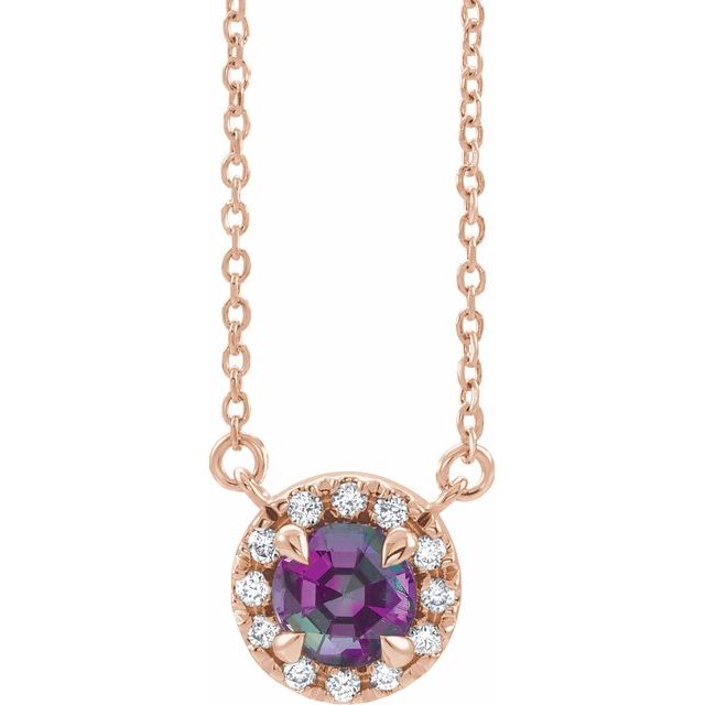 14K Rose 4.5 mm Lab-Grown Alexandrite & .05 CTW Natural Diamond 16" Necklace
