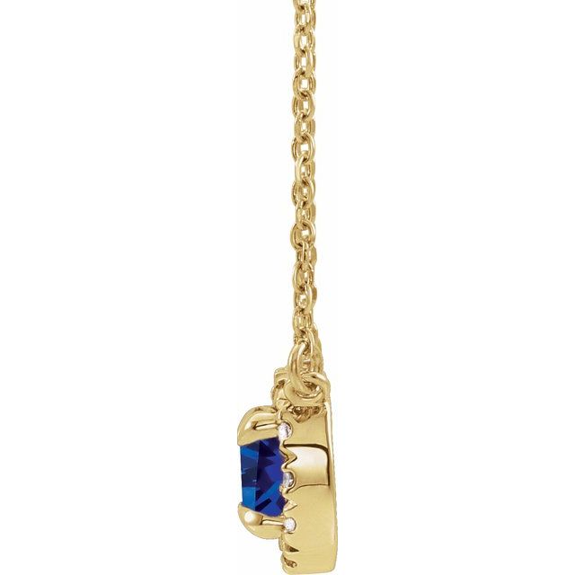 14K Lab-Grown Blue Sapphire & Natural Diamond Necklace in Gold with Various Gemstone Sizes