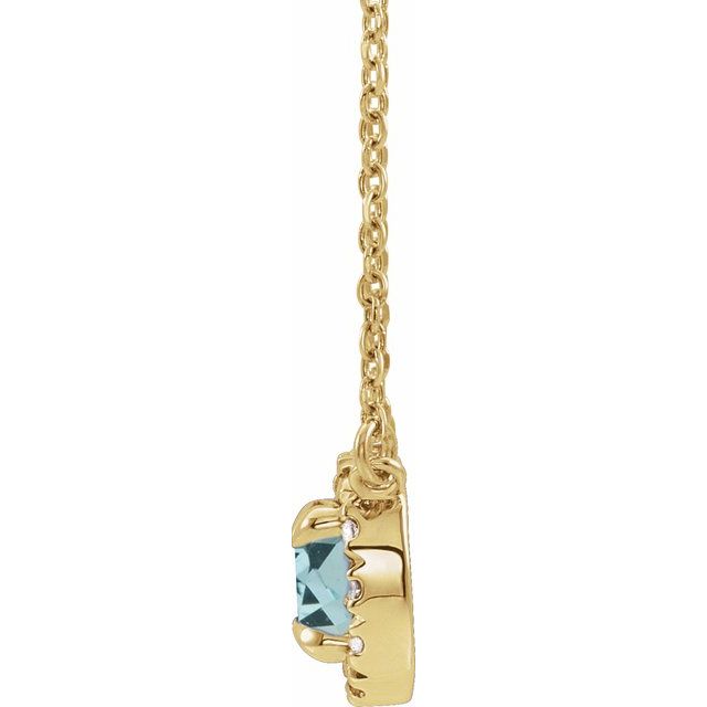 14K Yellow 3.5 mm Natural Aquamarine & .03 CTW Natural Diamond 16" Necklace