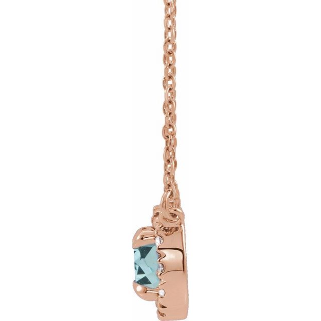 14K Rose 5 mm Natural Aquamarine & 1/10 CTW Natural Diamond 18" Necklace