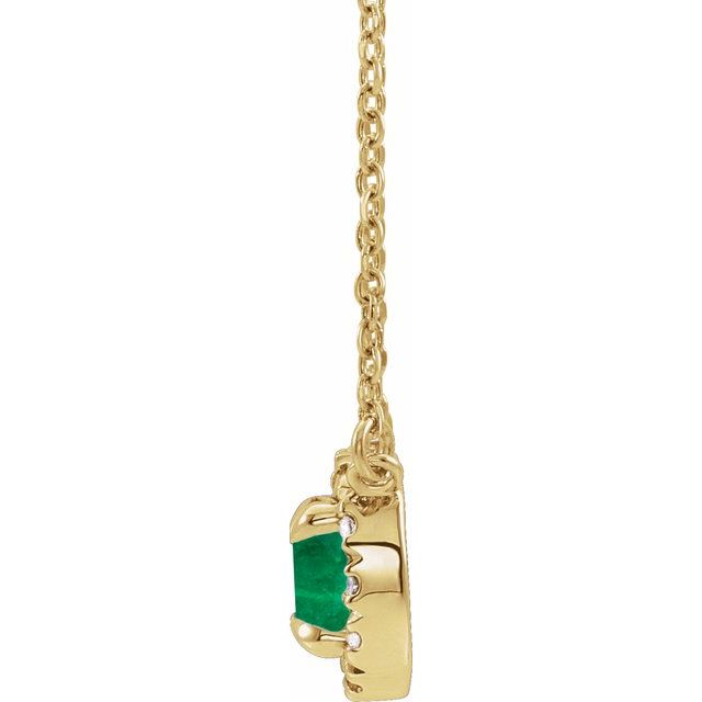 14K Yellow 4 mm Lab-Grown Emerald & .05 CTW Natural Diamond 16" Necklace