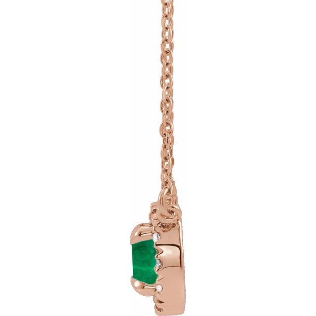 14K Rose 3 mm Lab-Grown Emerald & .03 CTW Natural Diamond 16" Necklace
