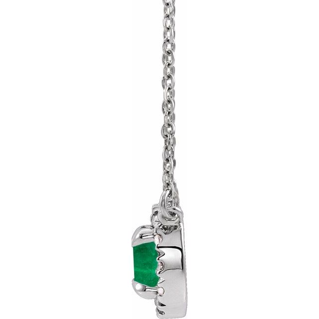 Sterling Silver 4 mm Lab-Grown Emerald & .05 CTW Natural Diamond 16" Necklace