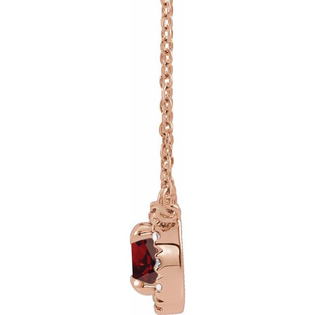 14K Rose 3 mm Natual Mozambique Garnet & .03 CTW Natual Diamond 18" Necklace