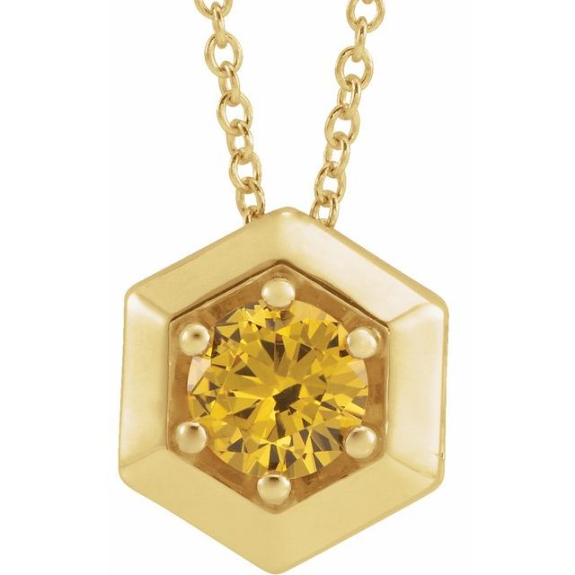 14K Yellow Natural Citrine Geometric 16-18" Necklace