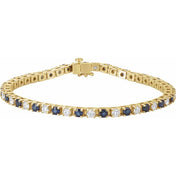 14K Yellow Lab-Grown Blue Sapphire & 2 3/8 CTW Natural Diamond Line 7" Bracelet