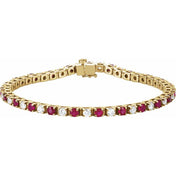14K Yellow Natural Ruby & 2 1/3 CTW Natural Diamond Line 7" Bracelet
