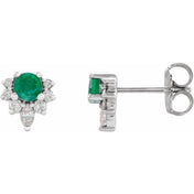 Platinum Lab-Grown Emerald & 1/6 CTW Natural Diamond Earrings
