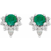14K White Lab-Grown Emerald & 1/6 CTW Natural Diamond Earrings