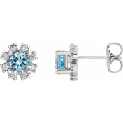 Lab-Grown Gemstone and Natural Diamond Snowflake Halo Stud Earrings Series 2000028