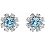 Lab-Grown Gemstone and Natural Diamond Snowflake Halo Stud Earrings Series 2000028