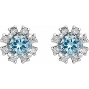 Lab-Grown Gemstone and Natural Diamond Snowflake Halo Stud Earrings Series 2000028