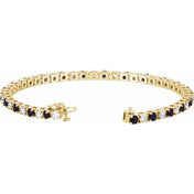 14K Yellow Natural Blue Sapphire & 2 1/3 CTW Natural Diamond Line 7" Bracelet