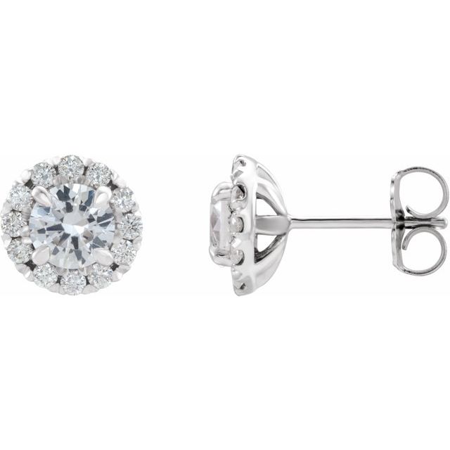Platinum 5 mm Natural White Sapphire & 1/3 CTW Natural Diamond Halo-Style Earrings