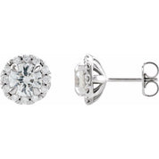 Sterling Silver 6 mm Natural White Sapphire & 1/3 CTW Natural Diamond Halo-Style Earrings