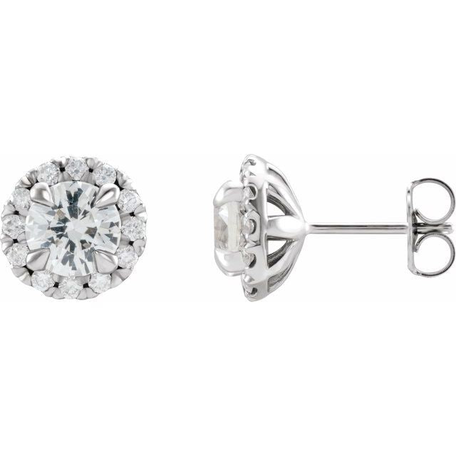 Sterling Silver 6 mm Natural White Sapphire & 1/3 CTW Natural Diamond Halo-Style Earrings