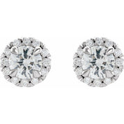 Sterling Silver 6 mm Natural White Sapphire & 1/3 CTW Natural Diamond Halo-Style Earrings