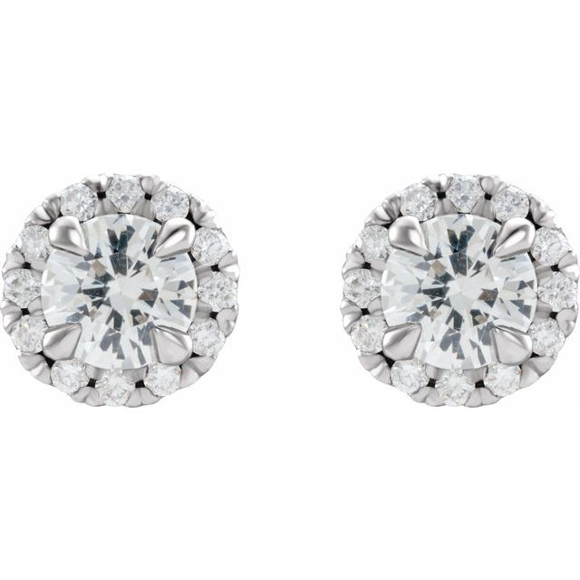Sterling Silver 6 mm Natural White Sapphire & 1/3 CTW Natural Diamond Halo-Style Earrings