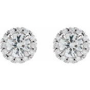 14K White 6 mm Natural White Sapphire & 1/3 CTW Natural Diamond Halo-Style Earrings