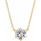 14K Yellow Natural White Sapphire Solitaire 16" Necklace