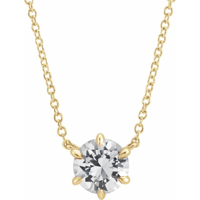 14K Yellow Natural White Sapphire Solitaire 16" Necklace