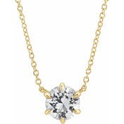 14K Yellow Natural White Sapphire Solitaire 18" Necklace