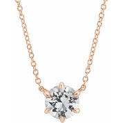 14K Rose Natural White Sapphire Solitaire 16" Necklace