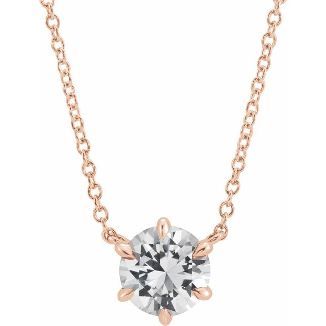 14K Rose Natural White Sapphire Solitaire 16" Necklace