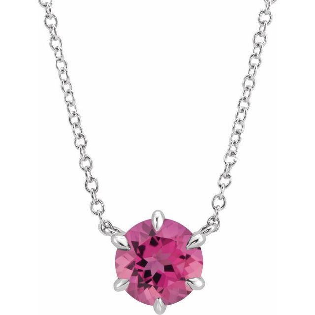 Sterling Silver Natural Pink Tourmaline Solitaire 16" Necklace