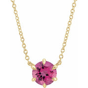 14K Yellow Natural Pink Tourmaline Solitaire 18" Necklace