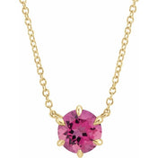 14K Yellow Natural Pink Tourmaline Solitaire 16" Necklace