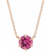 14K Rose Natural Pink Tourmaline Solitaire 16" Necklace