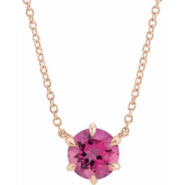 14K Rose Natural Pink Tourmaline Solitaire 16" Necklace