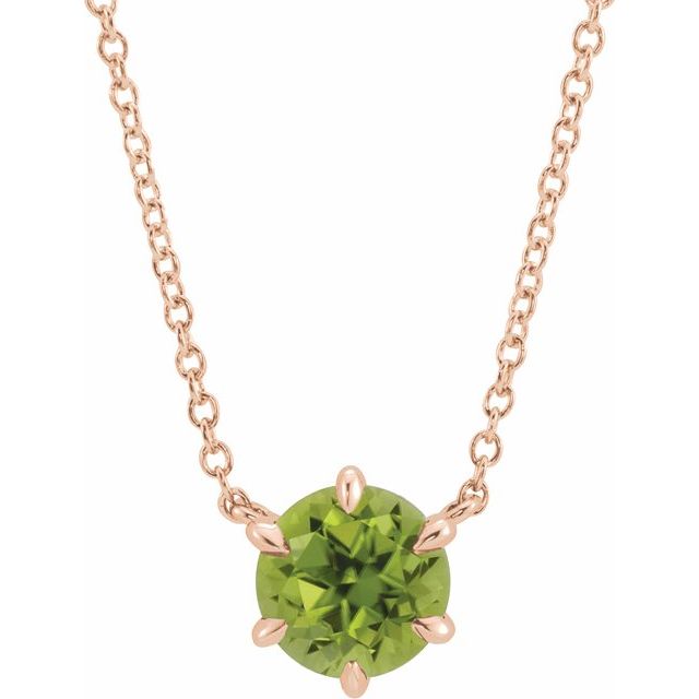 14K Rose Natural Peridot Solitaire 16" Necklace