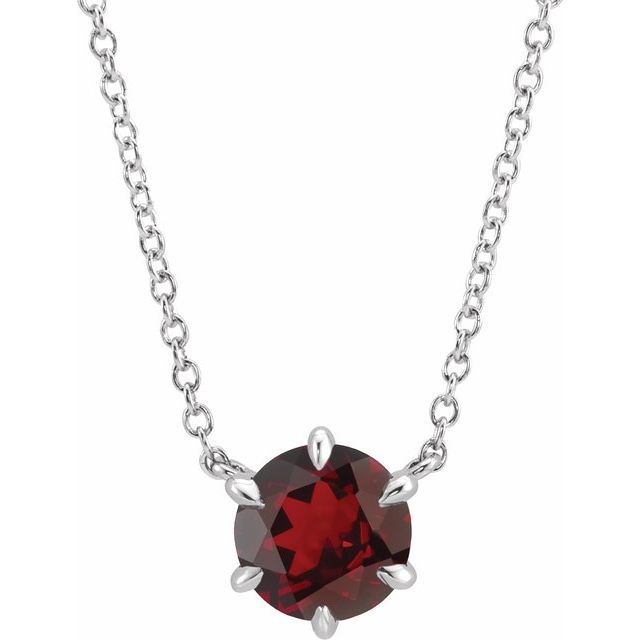 Sterling Silver Natural Mozambique Garnet Solitaire 16" Necklace