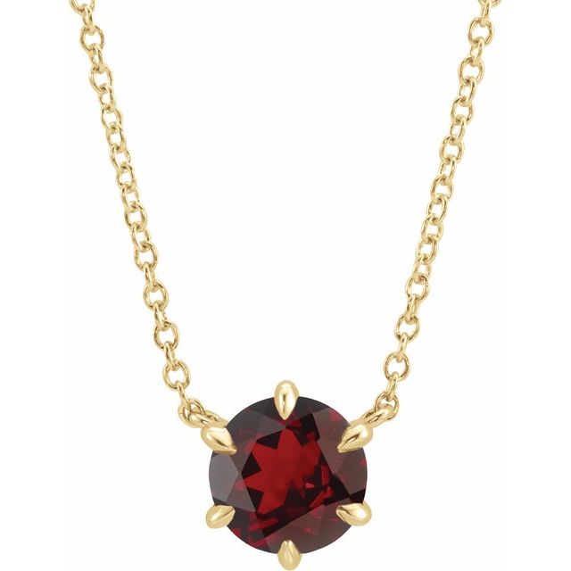 14K Yellow Natural Mozambique Garnet Solitaire 18" Necklace