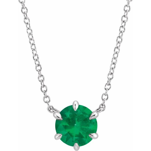 Sterling Silver Lab-Grown Emerald Solitaire 18" Necklace