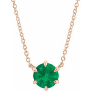 14K Rose Lab-Grown Emerald Solitaire 18" Necklace