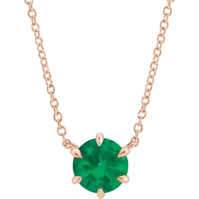14K Rose Lab-Grown Emerald Solitaire 18" Necklace