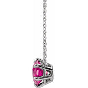 Sterling Silver Natural Pink Tourmaline Solitaire 18" Necklace