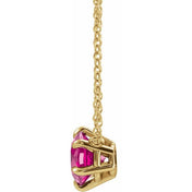 14K Yellow Natural Pink Tourmaline Solitaire 16" Necklace