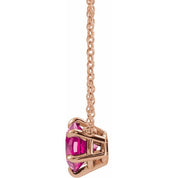 14K Rose Natural Pink Tourmaline Solitaire 16" Necklace