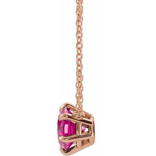 14K Rose Natural Pink Tourmaline Solitaire 16" Necklace