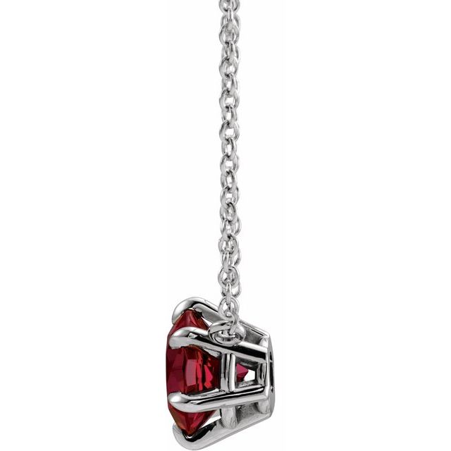 Sterling Silver Natural Mozambique Garnet Solitaire 16" Necklace