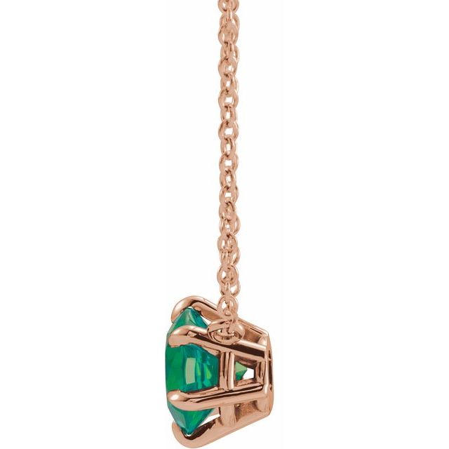14K Rose Lab-Grown Emerald Solitaire 18" Necklace
