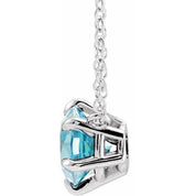 14K White Natural Aquamarine Solitaire 16" Necklace